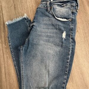 KanCan Frayed Hem Distressed Jeans in Blue
